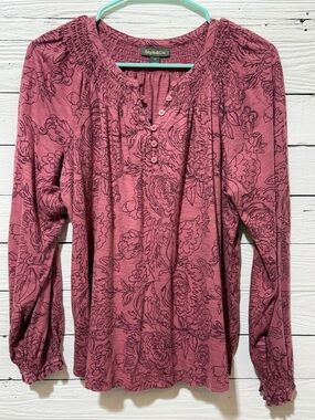 Style & Co. Rose Pink Floral Peasant Long-Sleeve Top